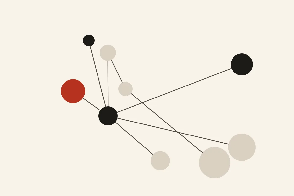 An abstract illustration of connected circles and lines on a warm paper background.